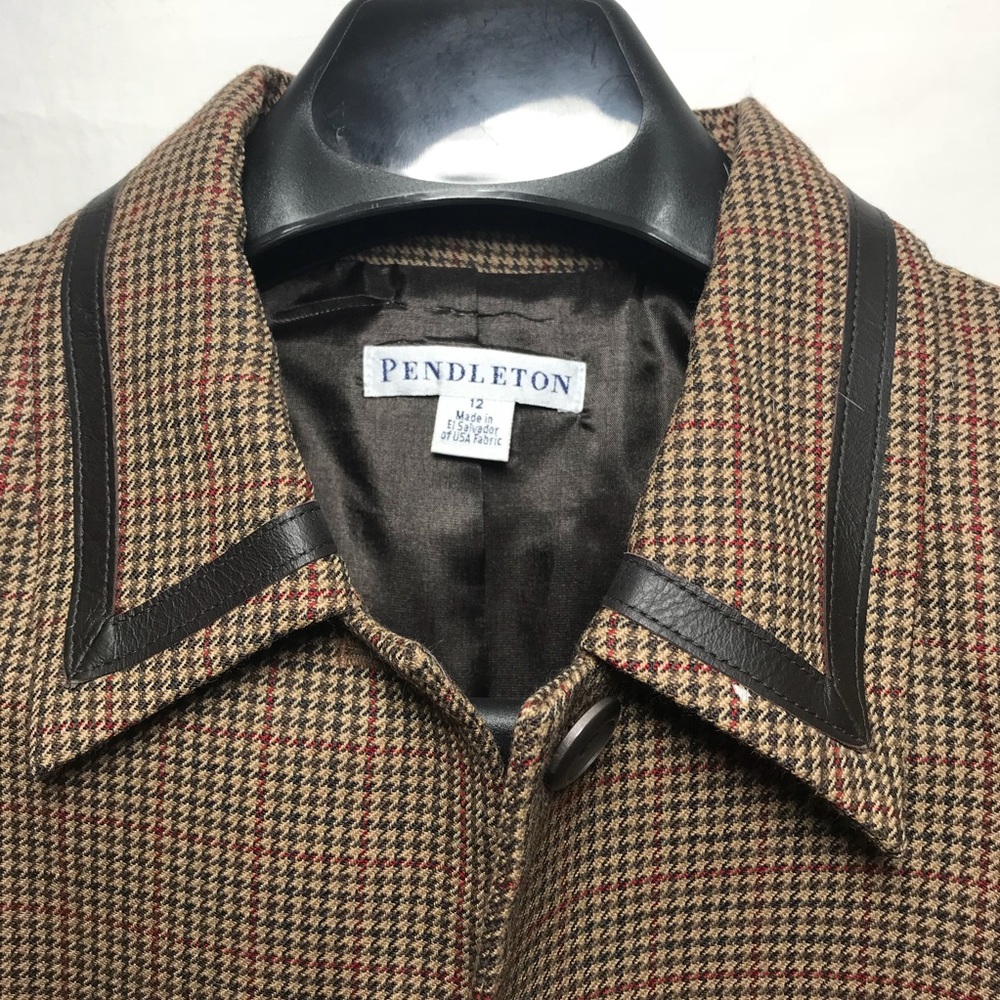 Vtg Pendleton Small Houndstooth With Leather Trim - image 2